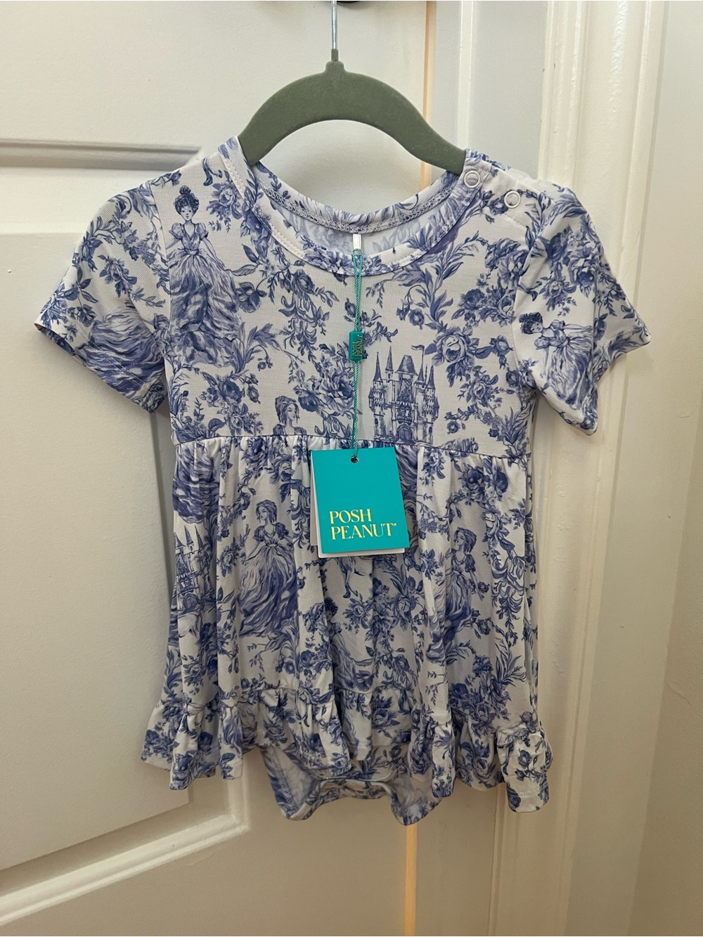 Posh Peanut Blue Toile Briar Print Baby Girl Short Sleeve Dress- NWT